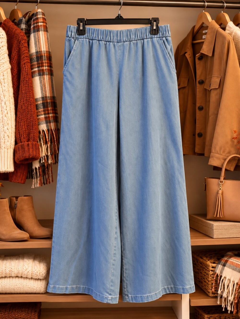 Jessica Simpson L Light Wash Wide Leg Pull On Jeans Elastic Waist